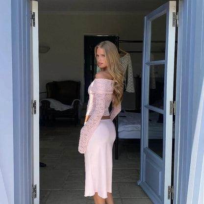 Lace One-Shoulder Skirt Set