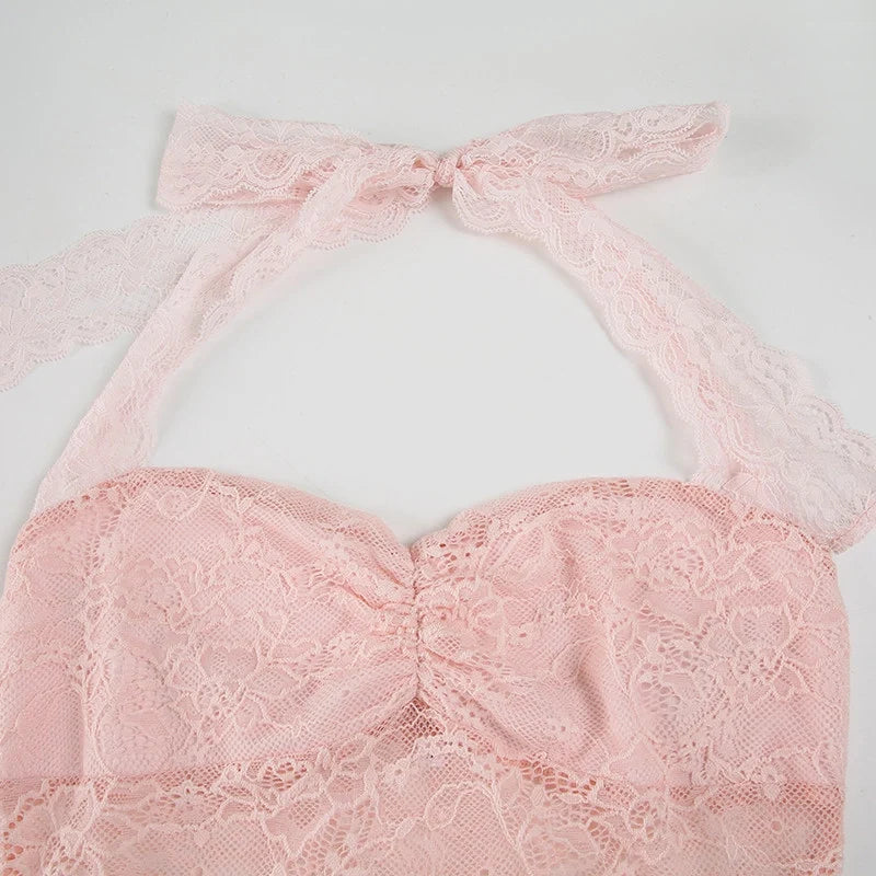 Lace Trim Halter Camisole Top