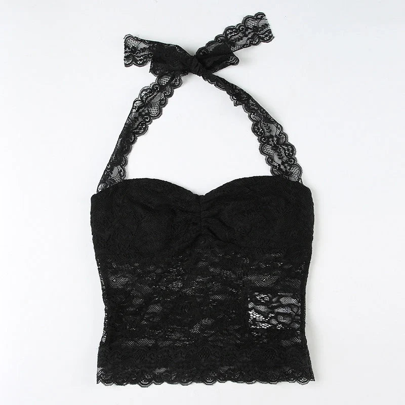 Lace Trim Halter Camisole Top
