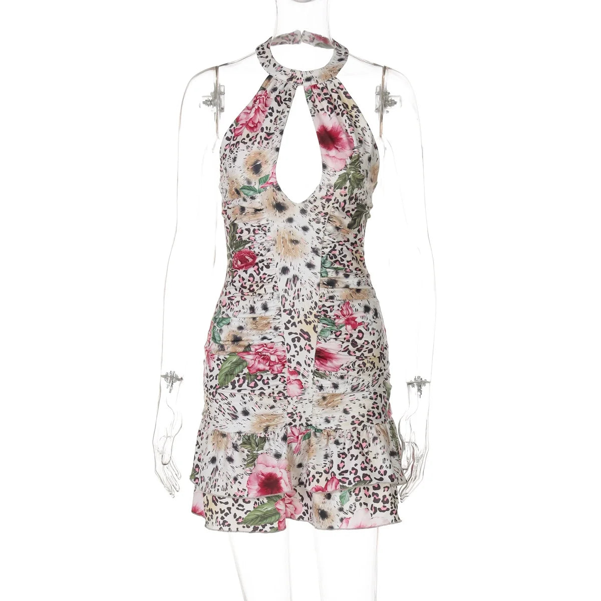 Leopard Print Halter Mini Dress