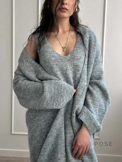 Lily Cozy Knit Dress & Long Cardigan Set