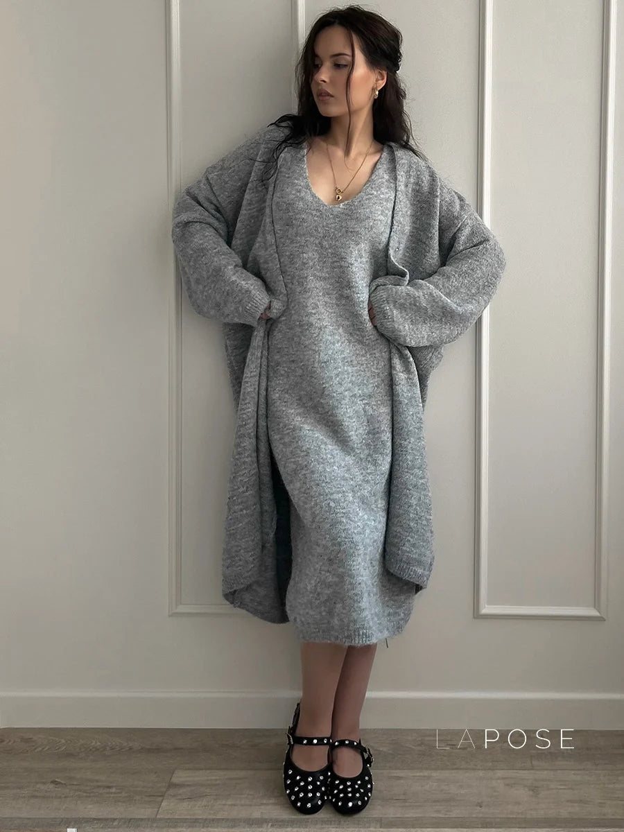 Lily Cozy Knit Dress & Long Cardigan Set