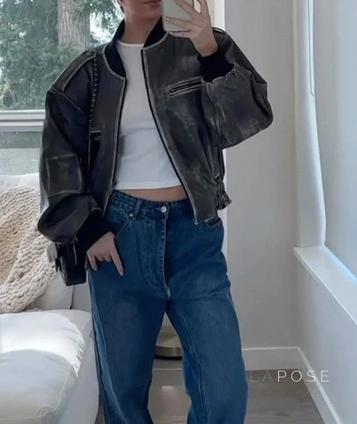 Martina Distressed Aviator Jacket