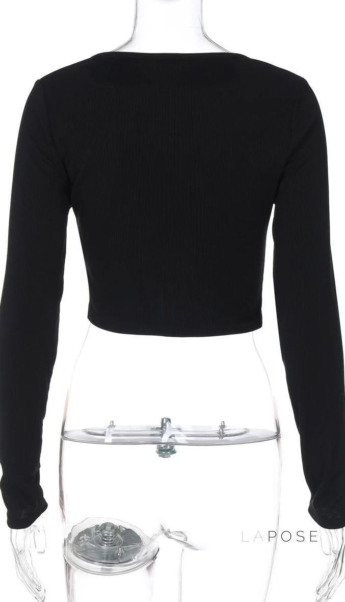 Mercedez Ribbed Button-Up Crop Top