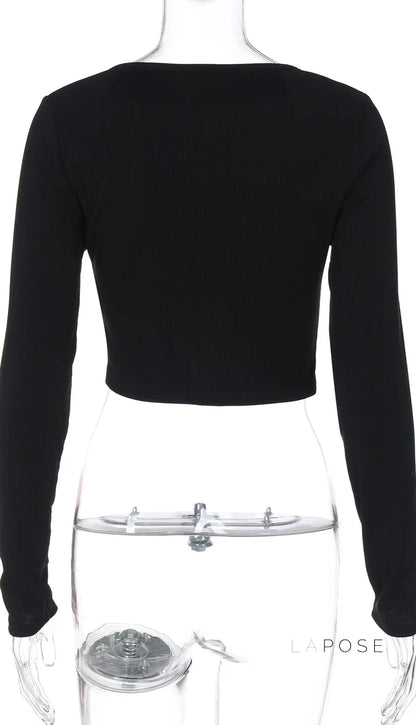 Mercedez Ribbed Button-Up Crop Top