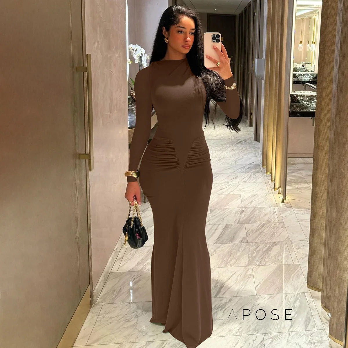 Mildred Pleated Long Sleeve Dress