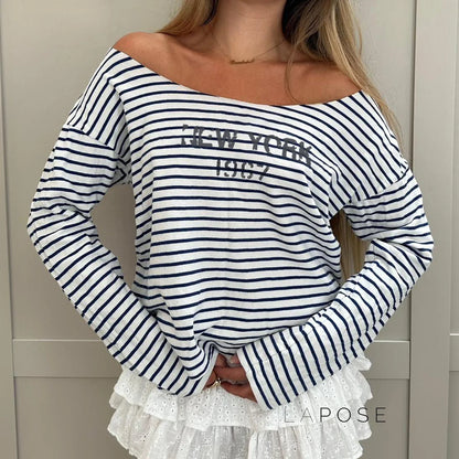 Natalyn Stripe Graphic Long Sleeve Top