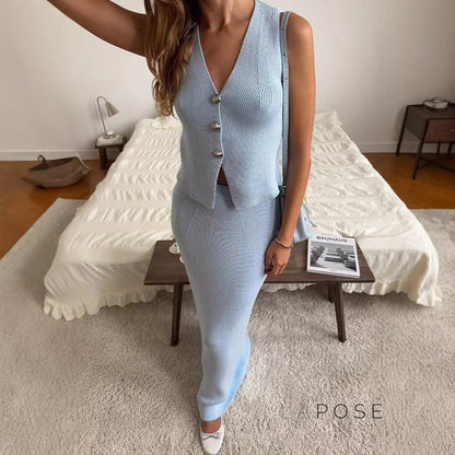 Naydelin Ribbed Knit Skirt Set