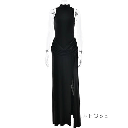 Nikole Mock Neck Ruched Maxi Dress