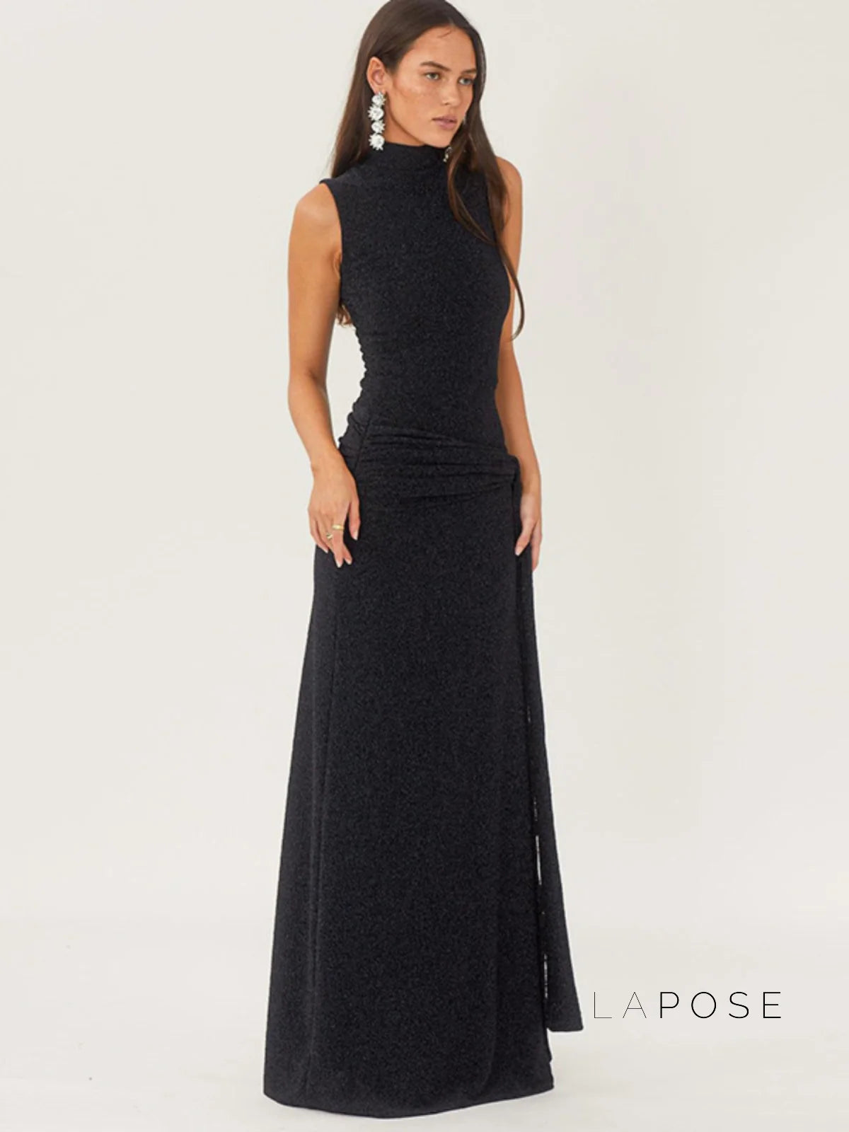 Niya Glitter High-Neck Maxi Dress