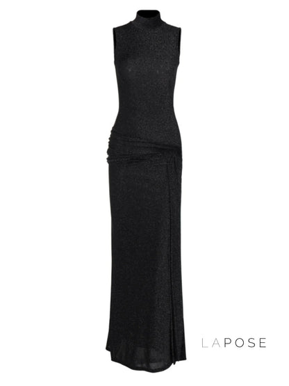 Niya Glitter High-Neck Maxi Dress