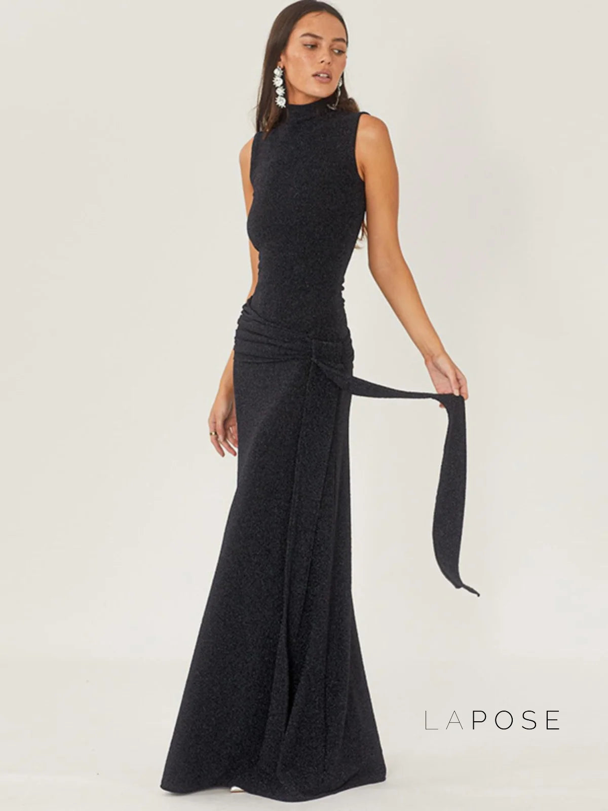 Niya Glitter High-Neck Maxi Dress