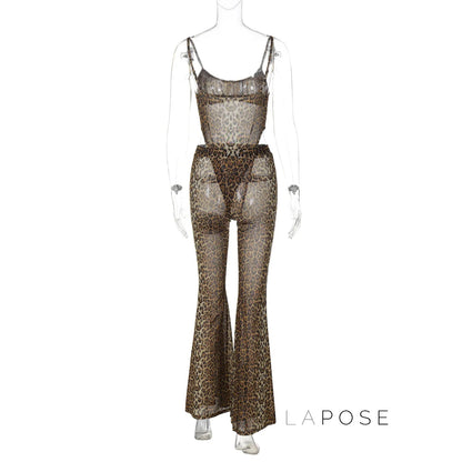 Raina Leopard Mesh Flared Set