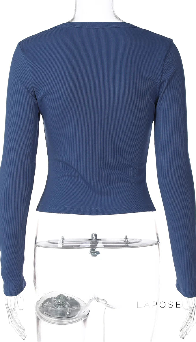 Rihanna Button-Up Square Collar Top