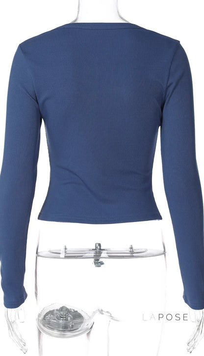 Rihanna Button-Up Square Collar Top
