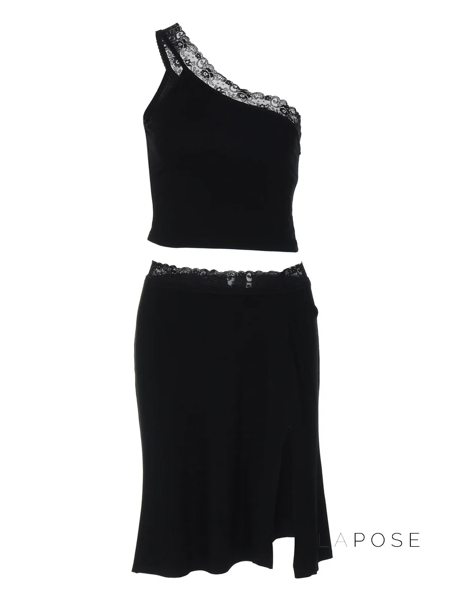 River One-Shoulder Lace Skirt Set