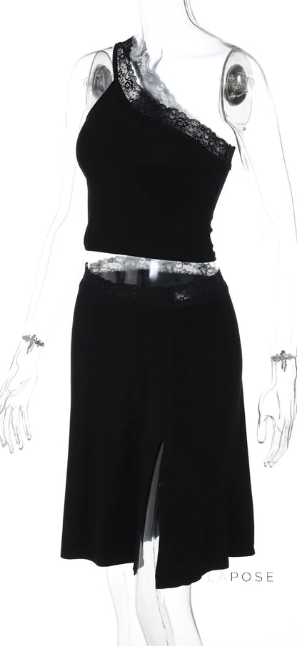 River One-Shoulder Lace Skirt Set