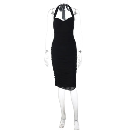 Ruched Mesh Halter Maxi Dress
