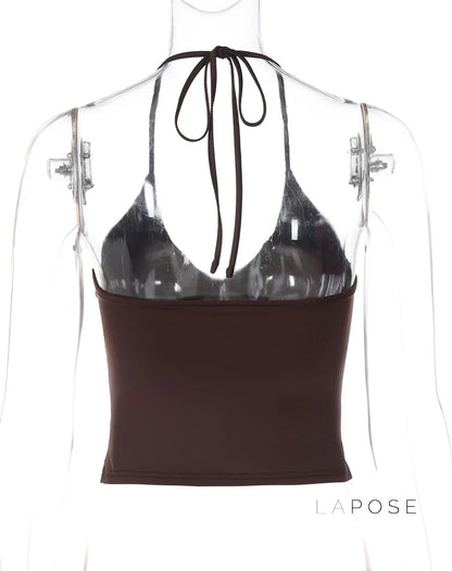 Sehaj Halter Lace-Up Crop Top