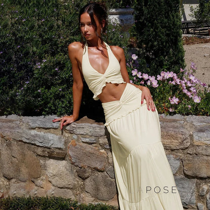 Shawna Twisted Halter Maxi Skirt Set