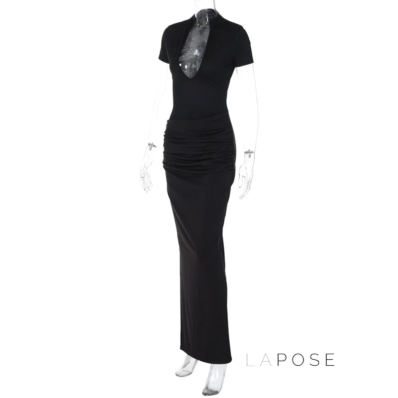 Susanna Deep V Ruched Maxi Dress