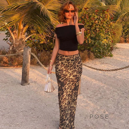 Talayah Leopard Mesh Maxi Skirt