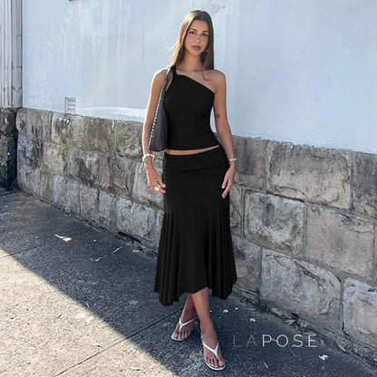 Tatum One-Shoulder Midi Skirt Set