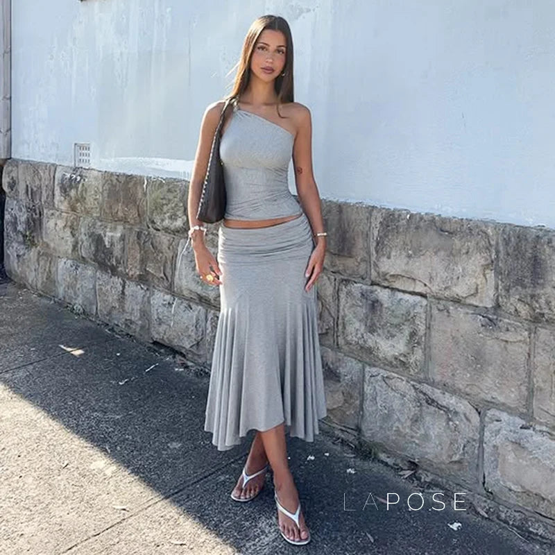 Tatum One-Shoulder Midi Skirt Set