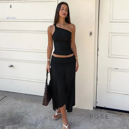 Tatum One-Shoulder Midi Skirt Set