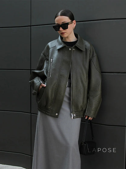 Violett Oversized Faux Leather Jacket
