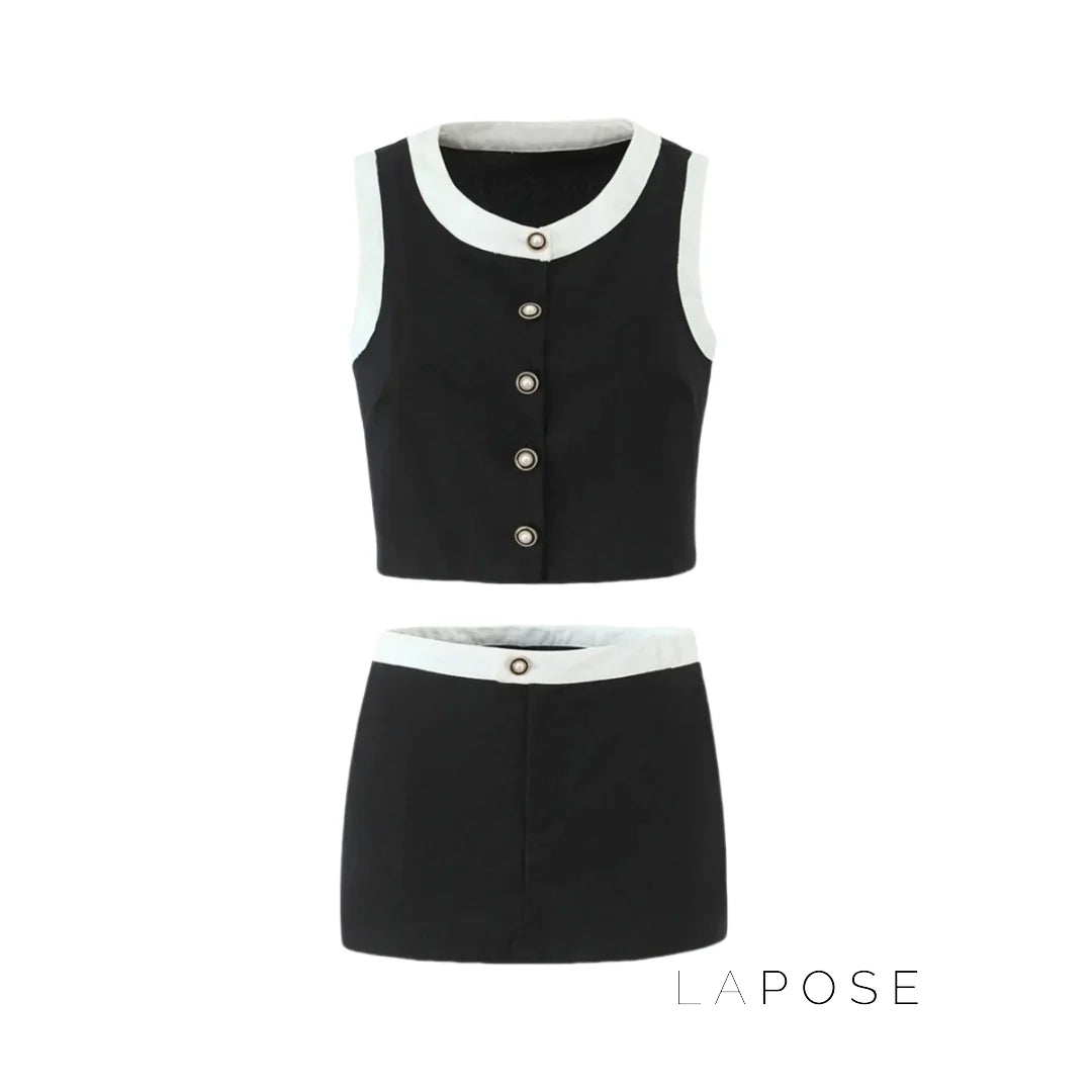 Vivianna Black Tweed Skirt Set