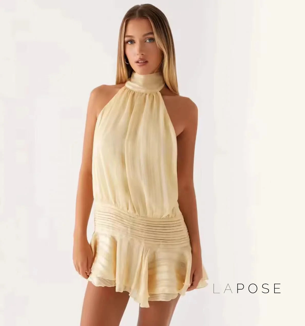 Winter Halter Satin Mini Dress