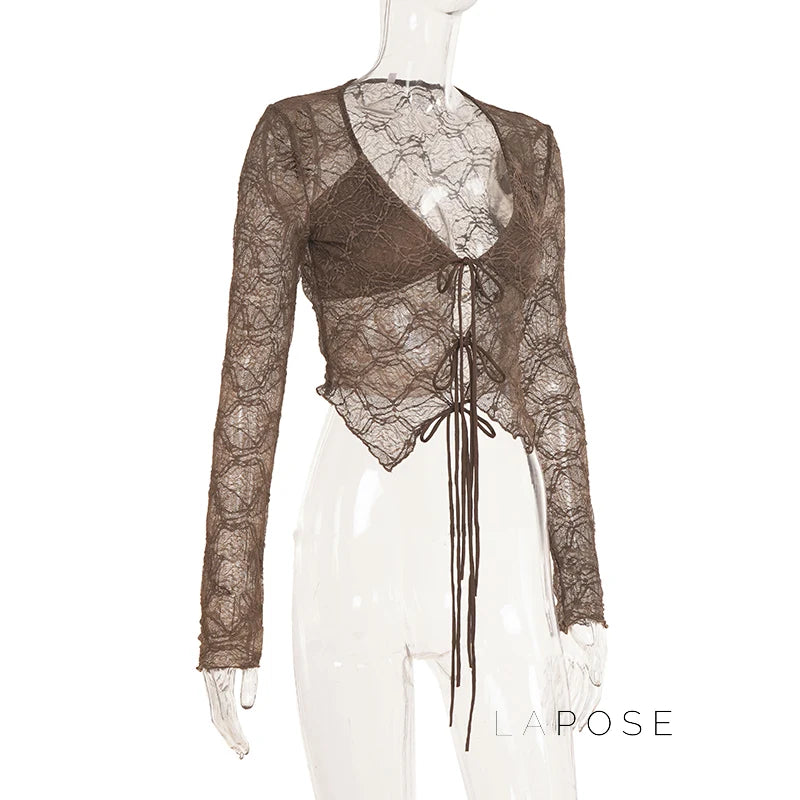 Xaria Sheer Lace-Up Cardigan