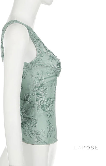 Yehudis Twisted Floral Mesh Top