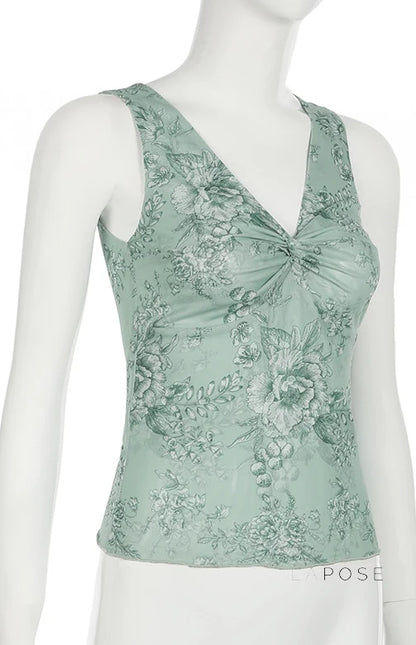 Yehudis Twisted Floral Mesh Top