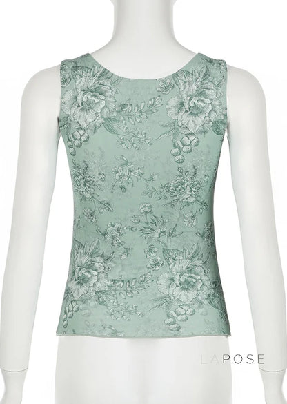 Yehudis Twisted Floral Mesh Top