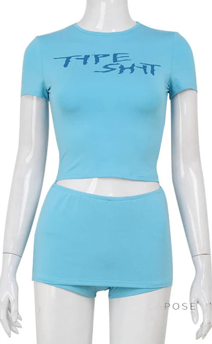 Zahraa Sporty Letter Short Set