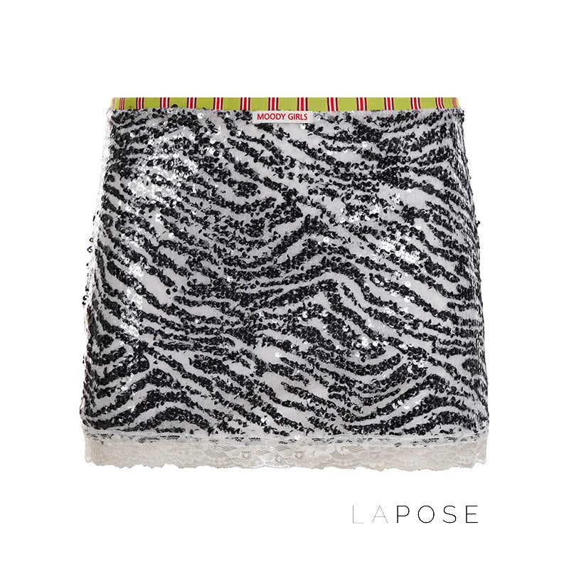 Zaylie Sequin Zebra Mini Skirt