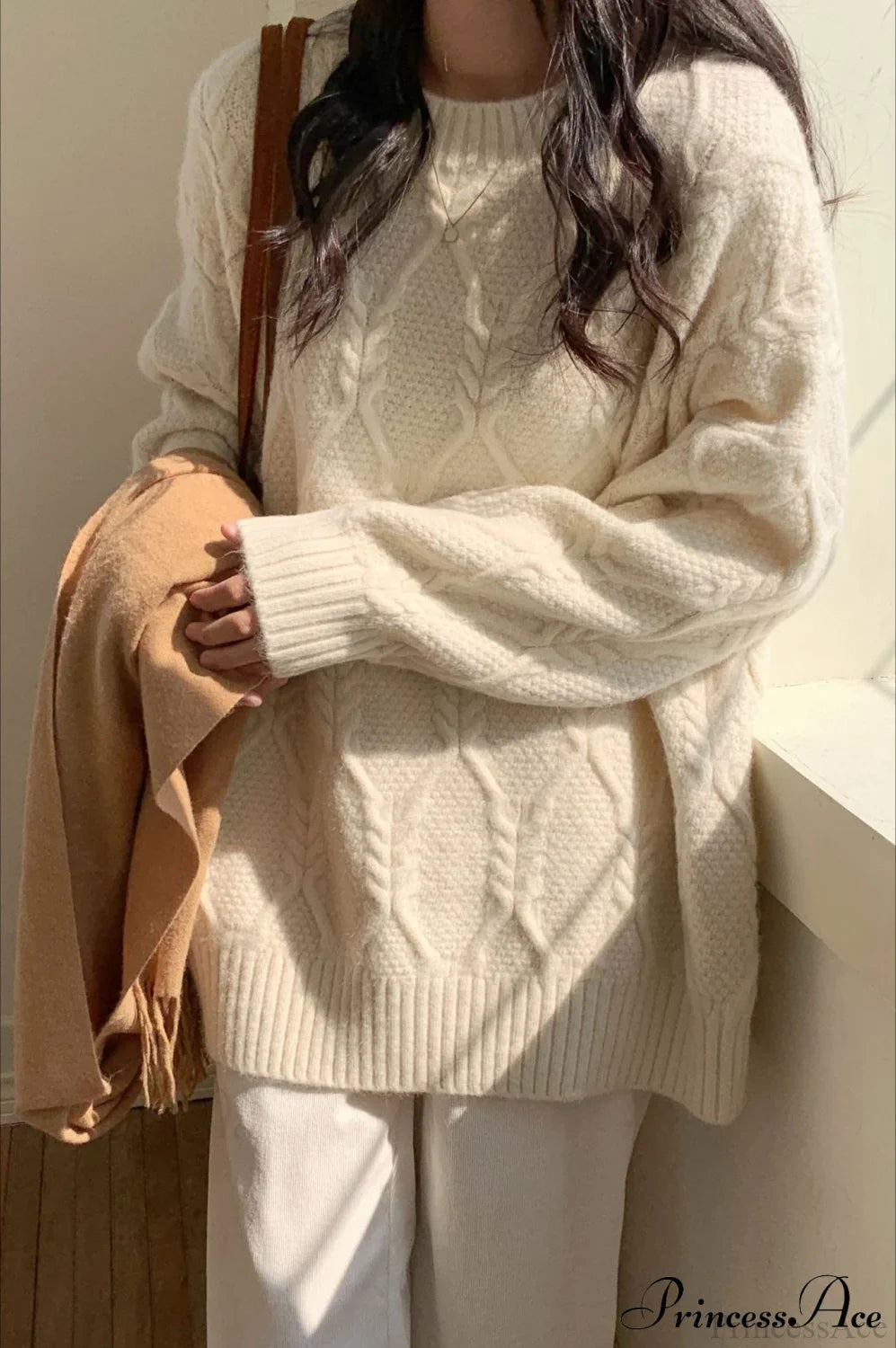Lazy Style Candy-Colored Cable-Knit Sweater