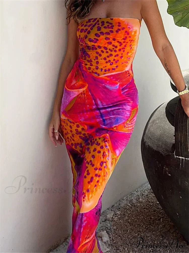 Leopard Floral Print Tube for Women Summer Party Beach Strapless Off Shoulder Slim Vestidos New