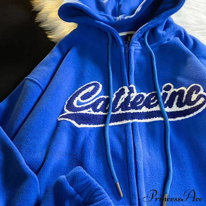 Letter Print Vintage Zip Up Oversize Jacket