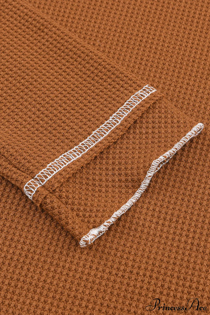 Long Round Arm Neck Brown Textured Top