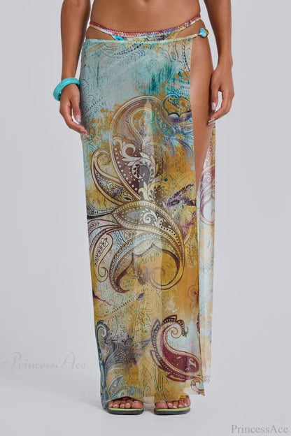 Long Skirt Bikini with Tassels Three Piece Swimsuit