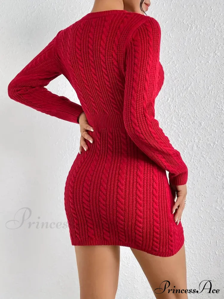Long Sleeve Cut Out Sweater Knit Bodycon Dress