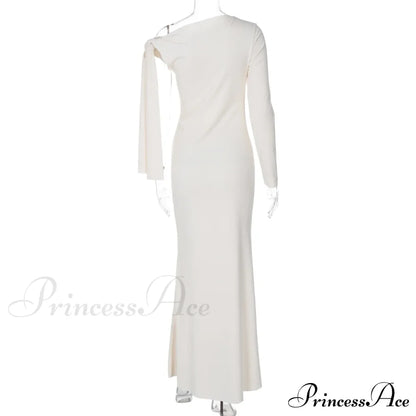 Long Sleeve One Shoulder Graceful Tie Up Bodycon Maxi Dress