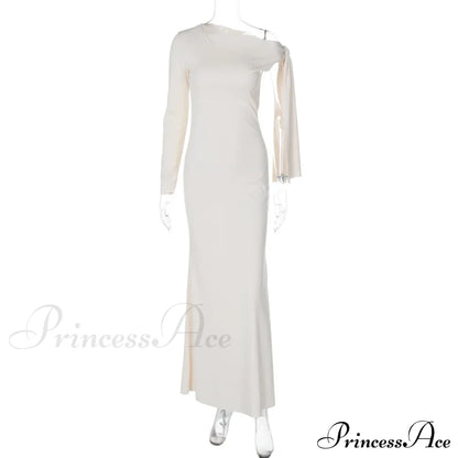 Long Sleeve One Shoulder Graceful Tie Up Bodycon Maxi Dress