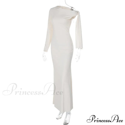 Long Sleeve One Shoulder Graceful Tie Up Bodycon Maxi Dress