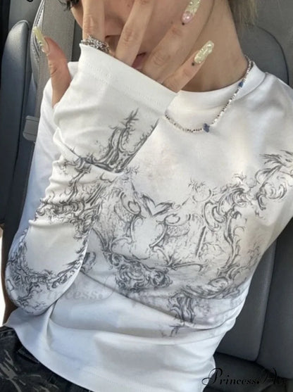 Long Y2k Fashion Casual O-neck Arm De Vintage Blusas T-shirts Mujer Design Women Tunic Moda Tops