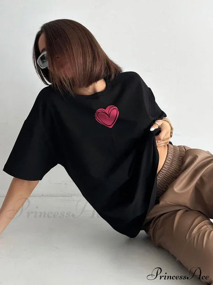 Love Printed Summer Cotton Plus Size Basic Women's Tee T-shirt