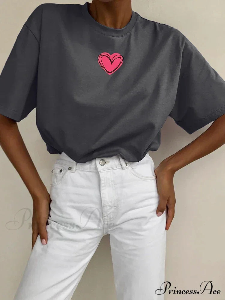 Love Printed Summer Cotton Plus Size Basic Women's Tee T-shirt